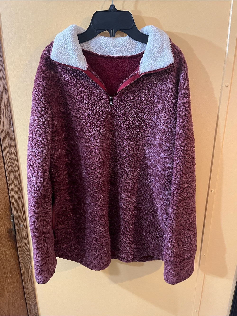 Brand Unknown, Cozy Sherpa Half-Zip Turtleneck Sweater - Burgundy Size Medium